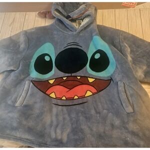Disney Stitch Stitch Adult Size Poncho Fleece Sherpa Hoodie Sweatshirt Blue‎